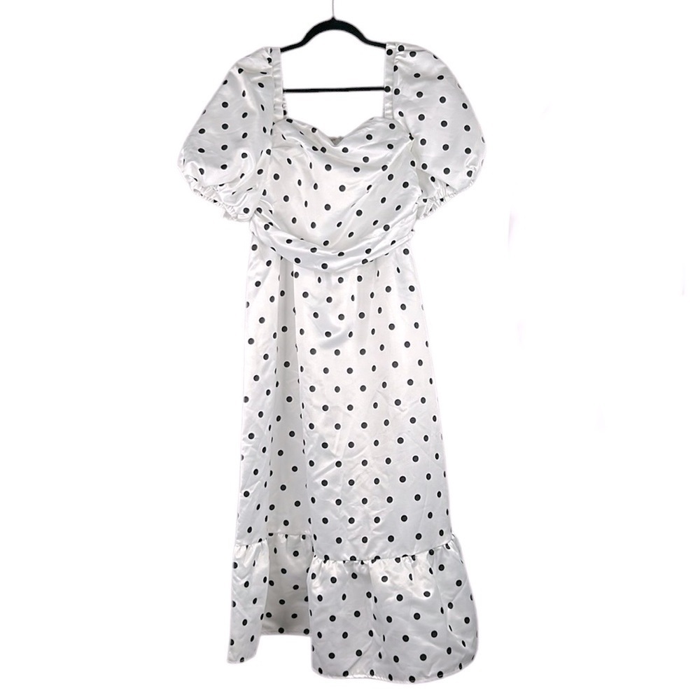 Polka Dot White & Black Retro 50's Style Fit & Flare Maxi‎ Dress Size XL